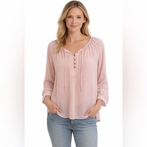 Matilda Jane “Bonnie” Blouse Pink Textured Dot Semi-Sheer 3/4 Sleeve M